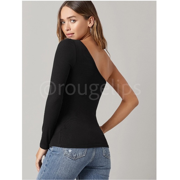 Black One Shoulder Asymmetrical Slim Fit Shirt Top - Picture 6 of 7
